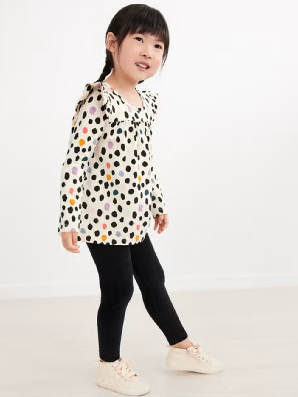 Hanna Andersson Girls Size 8 Polka Dot Tunic & Black Velour Leggings Outfit Set